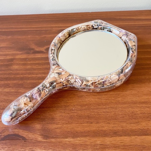 Vintage Unique Dried Flower Hand Mirror Boho Bathroom Home Decor